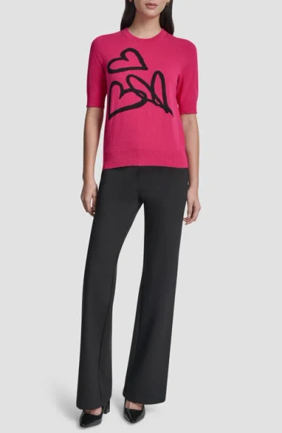 Dkny Graffiti Hearts Cotton Sweater In Pink