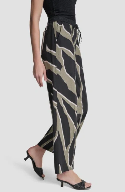 Dkny Printed Linen-blend Drawstring Pant In Brown