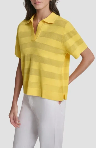Dkny Sheer Stripe Polo In Yellow