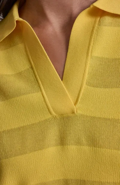 Dkny Sheer Stripe Polo In Yellow