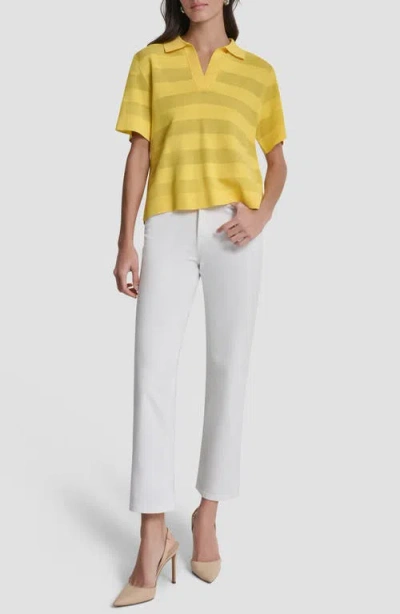 Dkny Sheer Stripe Polo In Yellow