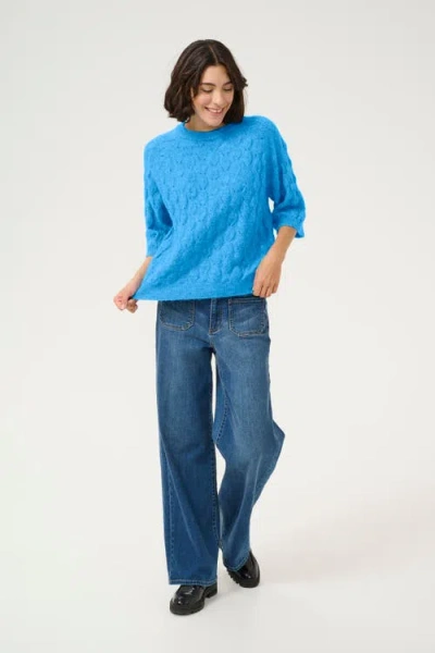 Kaffe Malene Half Sleeve Round Neck Pullover In Blue