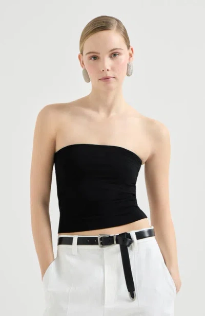 Brunello Cucinelli Black Solid Strapless Top In Animal Print