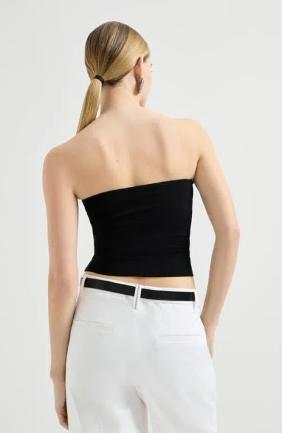 Brunello Cucinelli Black Solid Strapless Top In Animal Print