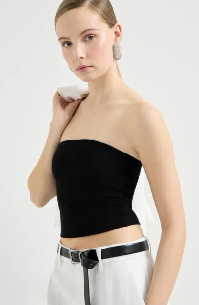 Brunello Cucinelli Black Solid Strapless Top In Animal Print