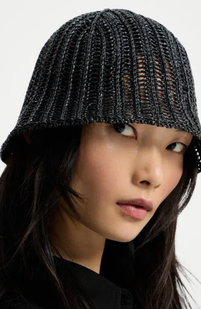 Brunello Cucinelli Techno Raffia Bucket Hat In Black