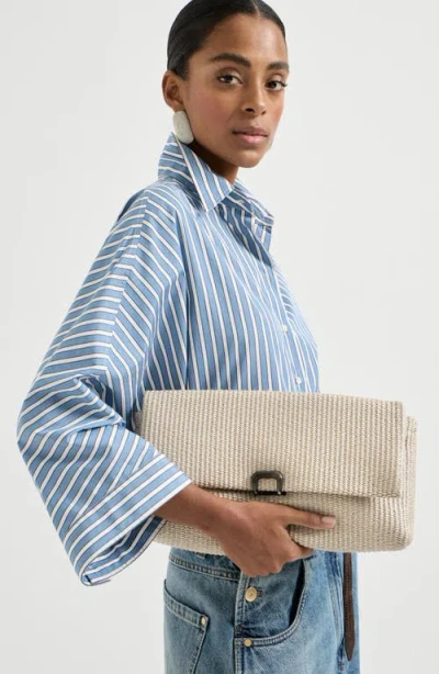 Brunello Cucinelli Sartorial Clutch Bag In Techno Raffia In Neutral