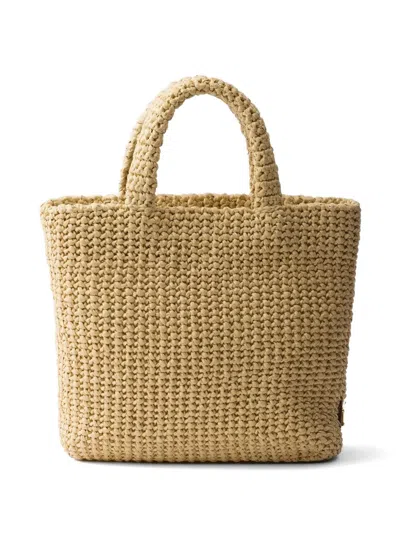Prada Raffia Shoulder Bag Featuring Woven Texture In Neutral