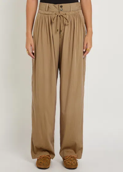 Isabel Marant Inaya High Waist Gathered Straight Leg Pants In Brown