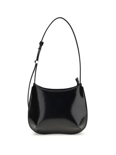 Jacquemus Le Petit Bisou Leather Shoulder Bag Adjustable Strap In Black