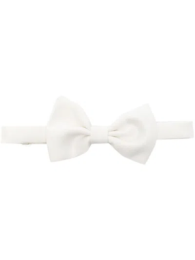 Tagliatore White Solid Logo Bowtie In White