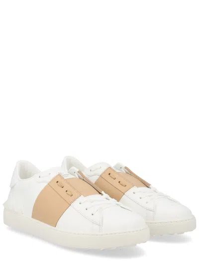 Valentino Garavani Open Sneakers In Leather With Contrast Colored Stripe And Stud Detail In Nude