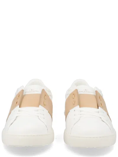 Valentino Garavani Open Sneakers In Leather With Contrast Colored Stripe And Stud Detail In Nude