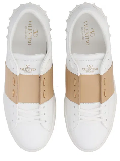 Valentino Garavani Open Sneakers In Leather With Contrast Colored Stripe And Stud Detail In Nude