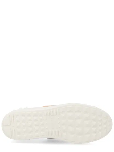 Valentino Garavani Open Sneakers In Leather With Contrast Colored Stripe And Stud Detail In Nude