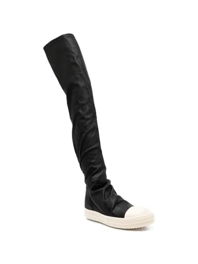 Rick Owens Black Knee-high Sneakers With Platform In Leather Woman In Black