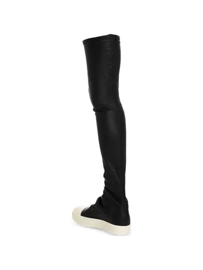 Rick Owens Black Knee-high Sneakers With Platform In Leather Woman In Black