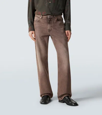 Our Legacy Denim Trousers Faded Effect Belt Loops Five Pockets In Brown