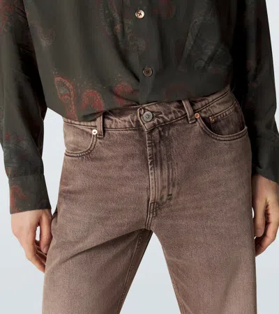 Our Legacy Denim Trousers Faded Effect Belt Loops Five Pockets In Brown