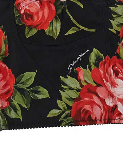 Dolce & Gabbana Top Nero In Seta Con Stampa Floreale Dolce E Gabbana In Black
