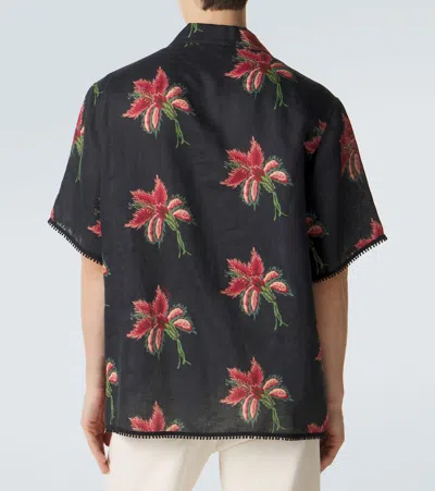 Valentino Camp Collar Shirt Floral Pattern Short Sleeves In Blue