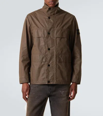 Stone Island Field Jacket With Pigmented Wax Coating In Brown