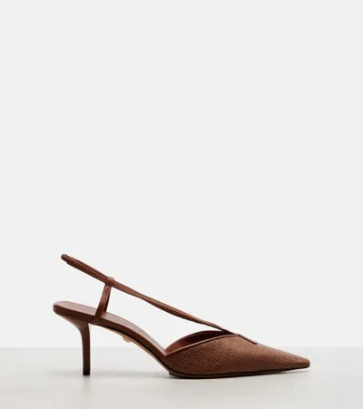 Max Mara Gitano Leather-trimmed Slingback Pumps In Brown