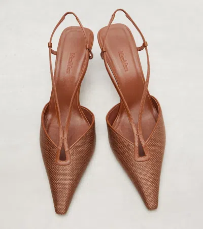Max Mara Gitano Leather-trimmed Slingback Pumps In Brown