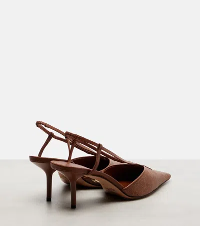 Max Mara Gitano Leather-trimmed Slingback Pumps In Brown