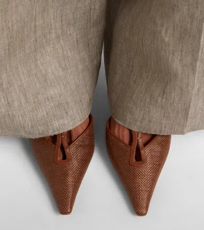 Max Mara Gitano Leather-trimmed Slingback Pumps In Brown