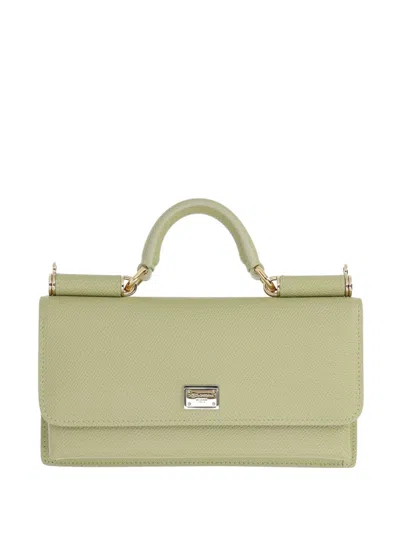 Dolce & Gabbana Shoulder Bag Textured Top Handle Chain In Green