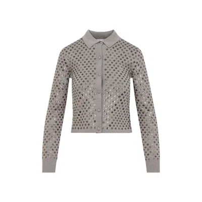 Max Mara Ragno Sequin Embellished Virgin Wool Cardigan In Brown