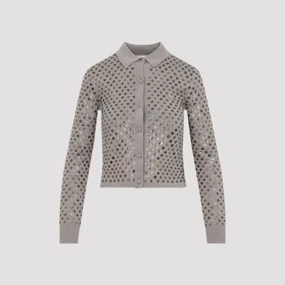 Max Mara Ragno Sequin Embellished Virgin Wool Cardigan In Brown