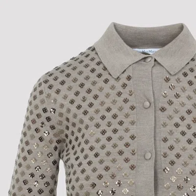 Max Mara Ragno Sequin Embellished Virgin Wool Cardigan In Brown