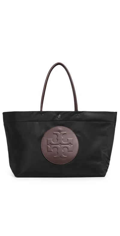 Tory Burch Ella Twisted Black Tote Bag With Logo On The Front In Ecoleather Woman In Black