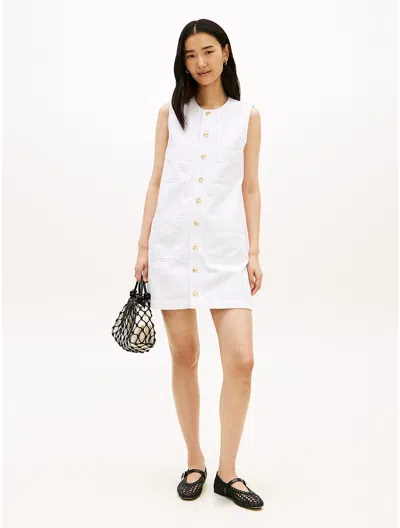 Tommy Hilfiger Patch Pocket Denim Shift Mini Dress In White