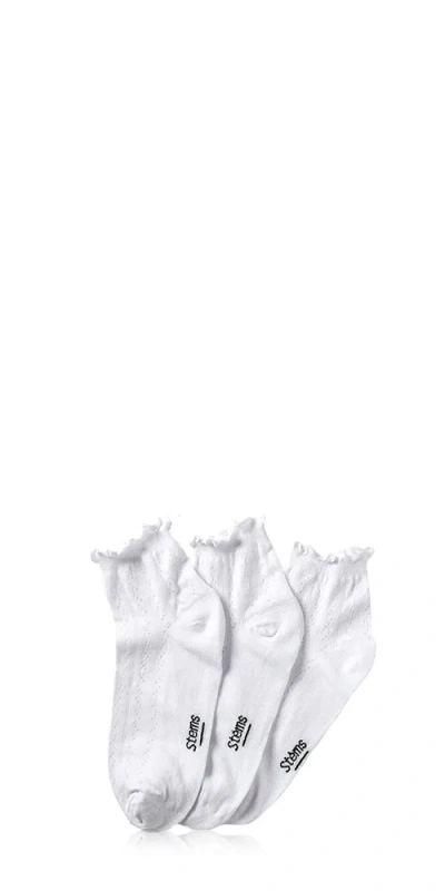 Stems 3 Pack Pointelle Mid Crew Socks In White
