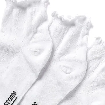Stems 3 Pack Pointelle Mid Crew Socks In White