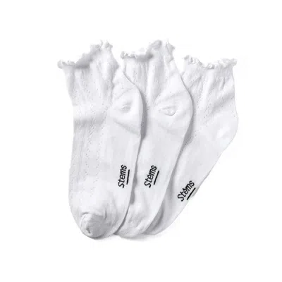 Stems 3 Pack Pointelle Mid Crew Socks In White
