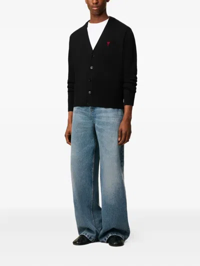 Ami Alexandre Mattiussi Ami Paris Logo Embroidered V-neck Cardigan In Animal Print