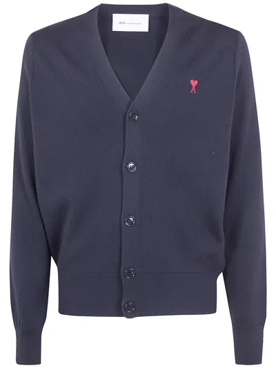 Ami Alexandre Mattiussi Ami Paris Logo Embroidered V-neck Cardigan In Animal Print