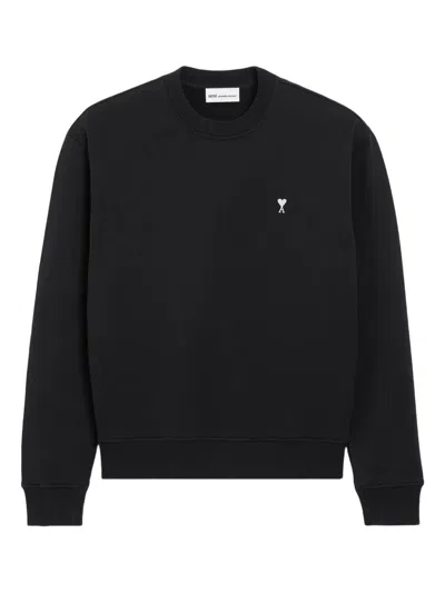 Ami Alexandre Mattiussi Ami Paris Embroidered Crew Neck Sweater With Ribbed Trims In Black