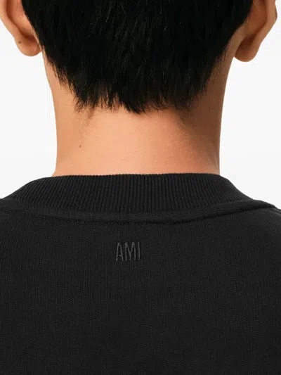Ami Alexandre Mattiussi Ami Paris Embroidered Crew Neck Sweater With Ribbed Trims In Black