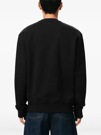 Ami Alexandre Mattiussi Ami Paris Embroidered Crew Neck Sweater With Ribbed Trims In Black