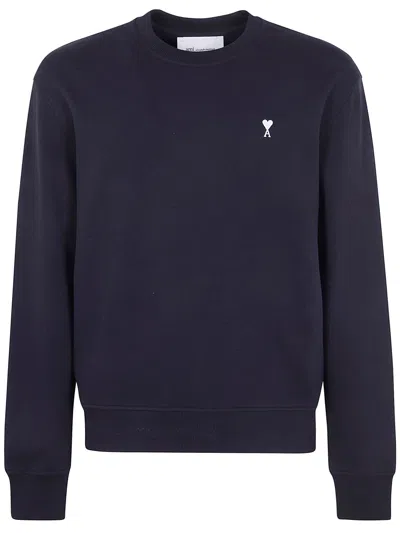 Ami Alexandre Mattiussi Ami Paris Embroidered Crew Neck Sweater With Ribbed Trims In Black