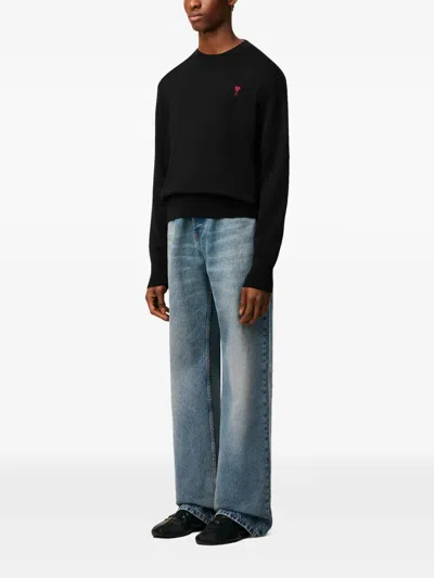 Ami Alexandre Mattiussi Ami Paris Classic Fit Ami De Coeur Organic Cotton Jersey Long-sleeve T-shirt In Black