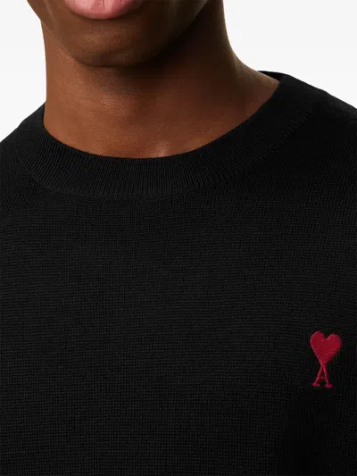 Ami Alexandre Mattiussi Ami Paris Classic Fit Ami De Coeur Organic Cotton Jersey Long-sleeve T-shirt In Black