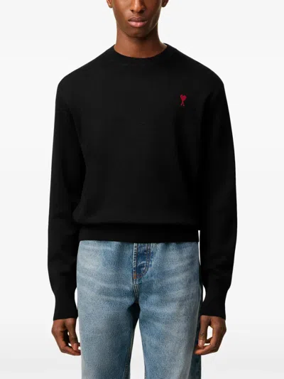Ami Alexandre Mattiussi Ami Paris Classic Fit Ami De Coeur Organic Cotton Jersey Long-sleeve T-shirt In Black