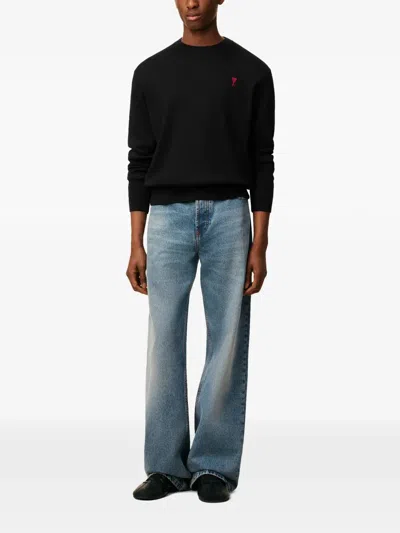 Ami Alexandre Mattiussi Ami Paris Classic Fit Ami De Coeur Organic Cotton Jersey Long-sleeve T-shirt In Black