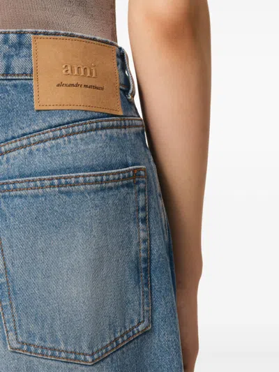 Ami Alexandre Mattiussi High-waisted Wide-leg Denim Pants With Matching Belt In Blue